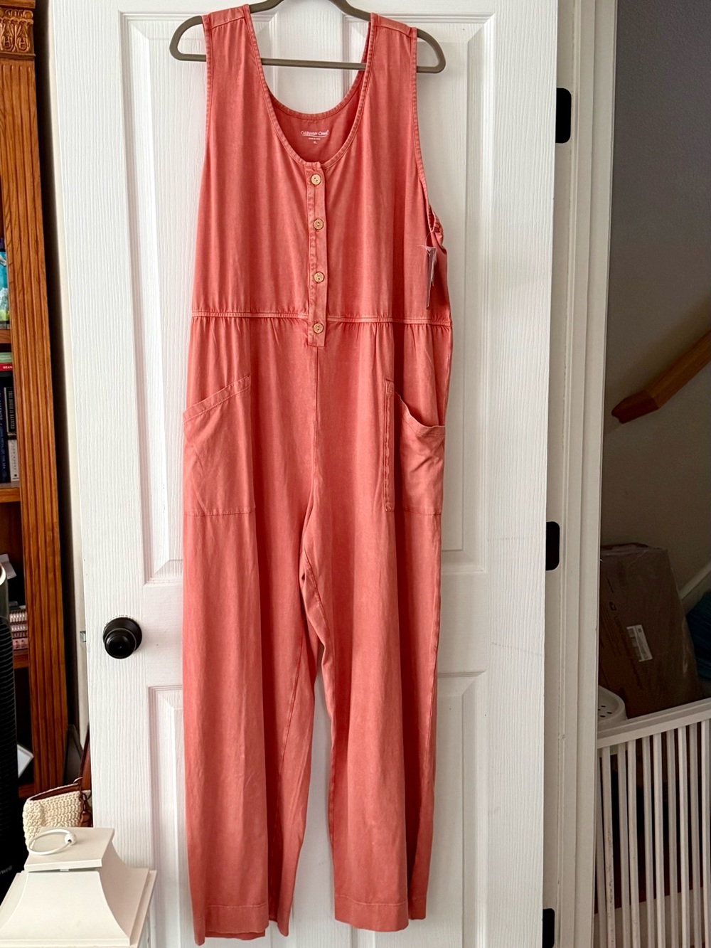 Coldwater Creek Coral Sleeveless Button-Front Jumpsuit